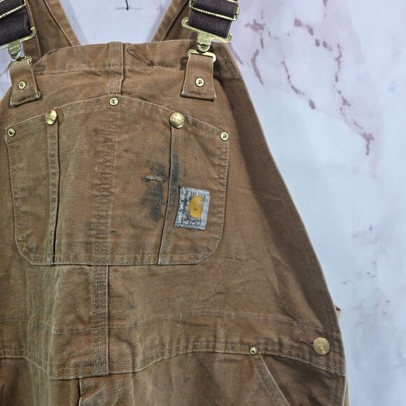 Carhartt Overalls Men 44 X 30 Bib Brown Duck Canvas Carpenter Straight R01 Vtg - Picture 8 of 12